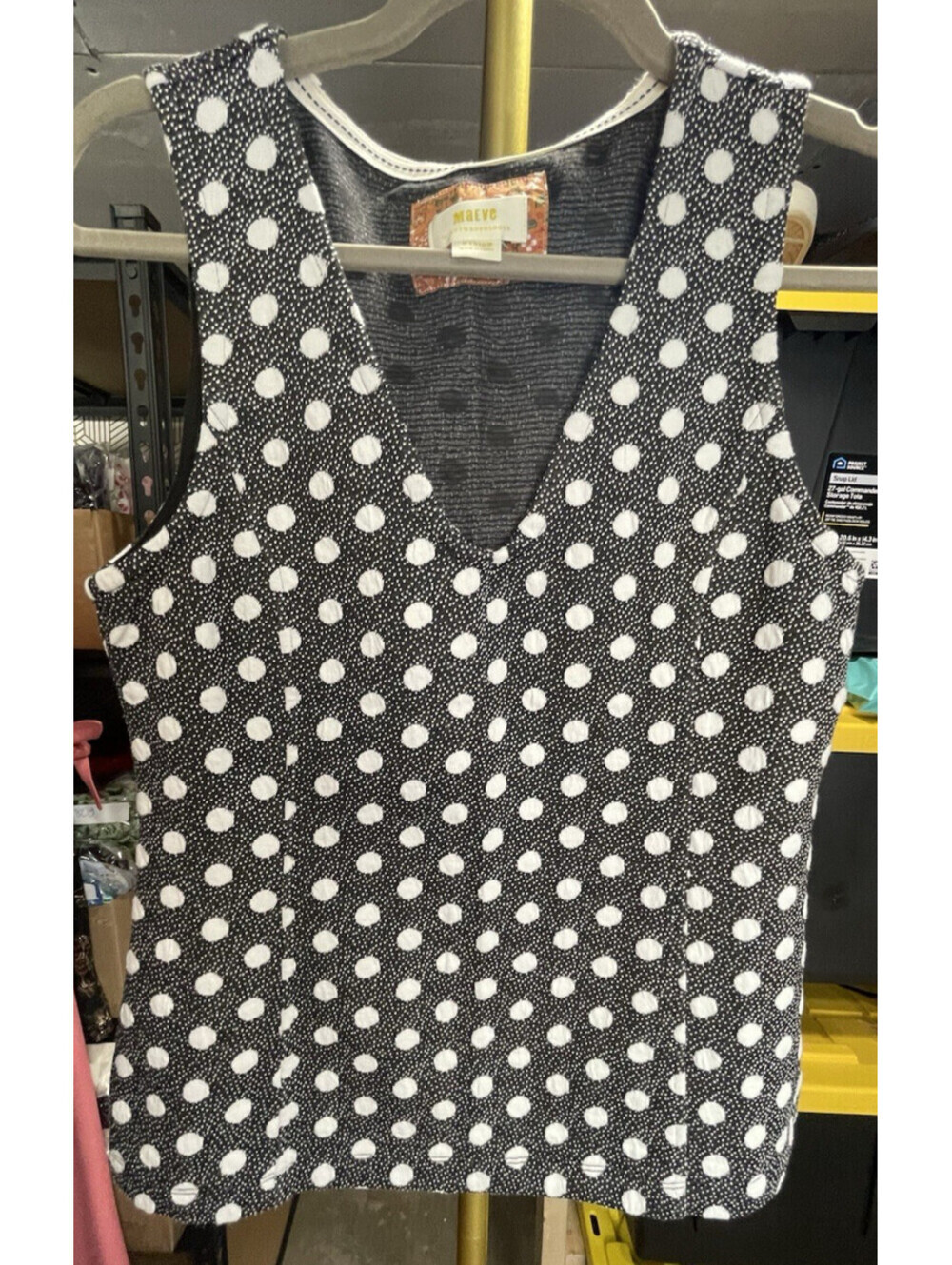 Anthropologie Maeve Jacquard Polka Dot Top M Black White Sleeveless V Neck - Picture 3 of 6